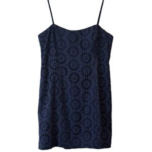 Lilly Pulitzer Dress Classic Shelli Dress Pinwheel Eyelet Navy Blue Size 14 NWT